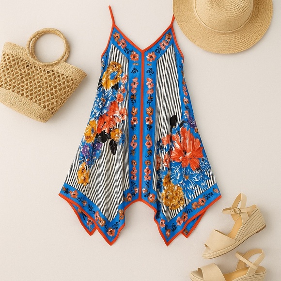 Flying Tomato Floral Stripe Handkerchief Hem Dress – Size Small - Picture 7 of 7